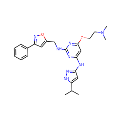 CC(C)c1cc(Nc2cc(OCCN(C)C)nc(NCc3cc(-c4ccccc4)no3)n2)n[nH]1 ZINC000203005700