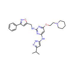 CC(C)c1cc(Nc2cc(OCCN3CCCCC3)nc(NCc3cc(-c4ccccc4)no3)n2)[nH]n1 ZINC000139942281