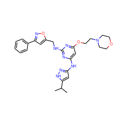 CC(C)c1cc(Nc2cc(OCCN3CCOCC3)nc(NCc3cc(-c4ccccc4)no3)n2)n[nH]1 ZINC000139957815