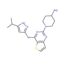 CC(C)c1cc(Nc2nc(N3CCC(N)CC3)nc3ccsc23)n[nH]1 ZINC000473168856