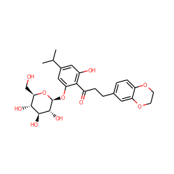 CC(C)c1cc(O)c(C(=O)CCc2ccc3c(c2)OCCO3)c(O[C@@H]2O[C@H](CO)[C@@H](O)[C@H](O)[C@H]2O)c1 ZINC000028387985