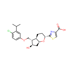 CC(C)c1cc(OC[C@H]2[C@H](O)C[C@@H]3O[C@@H](c4nc(C(=O)O)cs4)CC[C@@H]32)ccc1Cl ZINC000653700743