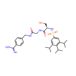 CC(C)c1cc(S(=O)(=O)N[C@H](CO)C(=O)NCC(=O)NCc2ccc(C(=N)N)cc2)cc(C(C)C)c1C(C)C ZINC000027709303