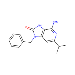 CC(C)c1cc2c([nH]c(=O)n2Cc2ccccc2)c(N)n1 ZINC000141223214