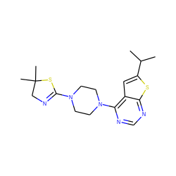 CC(C)c1cc2c(N3CCN(C4=NCC(C)(C)S4)CC3)ncnc2s1 ZINC000095641929