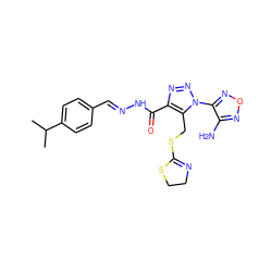 CC(C)c1ccc(/C=N/NC(=O)c2nnn(-c3nonc3N)c2CSC2=NCCS2)cc1 ZINC000002385132