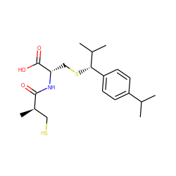 CC(C)c1ccc([C@H](SC[C@H](NC(=O)[C@H](C)CS)C(=O)O)C(C)C)cc1 ZINC000040394098