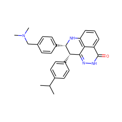 CC(C)c1ccc([C@H]2c3n[nH]c(=O)c4cccc(c34)N[C@H]2c2ccc(CN(C)C)cc2)cc1 ZINC000117877253