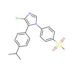 CC(C)c1ccc(-c2c(Cl)ncn2-c2ccc(S(C)(=O)=O)cc2)cc1 ZINC000000592941