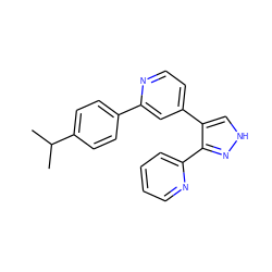 CC(C)c1ccc(-c2cc(-c3c[nH]nc3-c3ccccn3)ccn2)cc1 ZINC000013684417