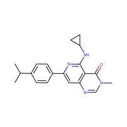 CC(C)c1ccc(-c2cc3ncn(C)c(=O)c3c(NC3CC3)n2)cc1 ZINC000115626616