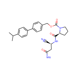 CC(C)c1ccc(-c2ccc(COC(=O)N3CCC[C@H]3C(=O)N[C@H](C#N)CC(N)=O)cc2)cc1 ZINC000169348313