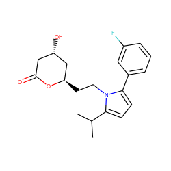 CC(C)c1ccc(-c2cccc(F)c2)n1CC[C@@H]1C[C@@H](O)CC(=O)O1 ZINC000026836762