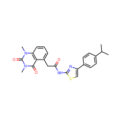 CC(C)c1ccc(-c2csc(NC(=O)Cc3cccc4c3c(=O)n(C)c(=O)n4C)n2)cc1 ZINC000117152004