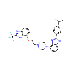 CC(C)c1ccc(-c2nc3c(N4CCN(CCOc5cccc6nc(C(F)(F)F)[nH]c56)CC4)cccc3[nH]2)cc1 ZINC000042852371