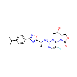 CC(C)c1ccc(-c2noc([C@H](C)Nc3ncc(F)c(N4C(=O)OC[C@@H]4[C@@H](C)O)n3)n2)cc1 ZINC000218210586