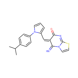 CC(C)c1ccc(-n2cccc2/C=C2/C(=N)N3C=CSC3=NC2=O)cc1 ZINC000004909187