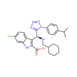 CC(C)c1ccc(-n2nnnc2[C@@H](NCC2CCCCC2)c2c(C(=O)O)[nH]c3cc(Cl)ccc23)cc1 ZINC001772643486