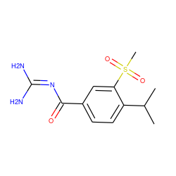 CC(C)c1ccc(C(=O)N=C(N)N)cc1S(C)(=O)=O ZINC000013474734