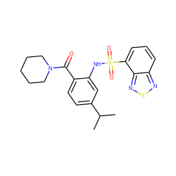 CC(C)c1ccc(C(=O)N2CCCCC2)c(NS(=O)(=O)c2cccc3nsnc23)c1 ZINC000035064982