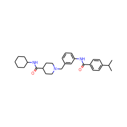 CC(C)c1ccc(C(=O)Nc2cccc(CN3CCC(C(=O)NC4CCCCC4)CC3)c2)cc1 ZINC001772649600