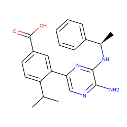 CC(C)c1ccc(C(=O)O)cc1-c1cnc(N)c(N[C@H](C)c2ccccc2)n1 ZINC000096284813