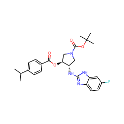 CC(C)c1ccc(C(=O)O[C@H]2CN(C(=O)OC(C)(C)C)C[C@@H]2Nc2nc3ccc(F)cc3[nH]2)cc1 ZINC000206719269