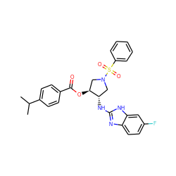 CC(C)c1ccc(C(=O)O[C@H]2CN(S(=O)(=O)c3ccccc3)C[C@@H]2Nc2nc3ccc(F)cc3[nH]2)cc1 ZINC000206719449