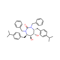 CC(C)c1ccc(C[C@@H]2[C@H](O)[C@@H](O)[C@@H](Cc3ccc(C(C)C)cc3)N(Cc3ccccc3)C(=O)N2Cc2ccccc2)cc1 ZINC000014945753