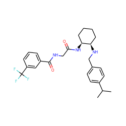 CC(C)c1ccc(CN[C@@H]2CCCC[C@@H]2NC(=O)CNC(=O)c2cccc(C(F)(F)F)c2)cc1 ZINC000029151445