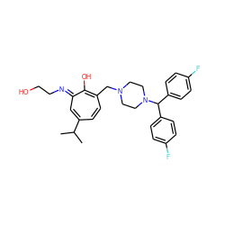 CC(C)c1ccc(CN2CCN(C(c3ccc(F)cc3)c3ccc(F)cc3)CC2)c(O)/c(=N/CCO)c1 ZINC000027074202