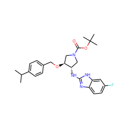 CC(C)c1ccc(CO[C@H]2CN(C(=O)OC(C)(C)C)C[C@@H]2Nc2nc3ccc(F)cc3[nH]2)cc1 ZINC000206740074