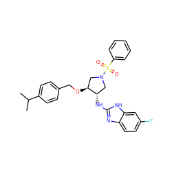 CC(C)c1ccc(CO[C@H]2CN(S(=O)(=O)c3ccccc3)C[C@@H]2Nc2nc3ccc(F)cc3[nH]2)cc1 ZINC000206740264