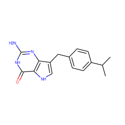 CC(C)c1ccc(Cc2c[nH]c3c(=O)[nH]c(N)nc23)cc1 ZINC000013798536