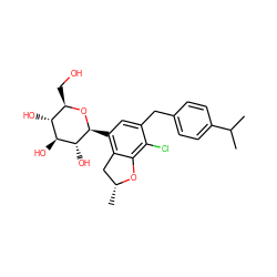 CC(C)c1ccc(Cc2cc([C@@H]3O[C@H](CO)[C@@H](O)[C@H](O)[C@H]3O)c3c(c2Cl)O[C@H](C)C3)cc1 ZINC000206066856