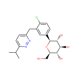 CC(C)c1ccc(Cc2cc([C@@H]3O[C@H](CO)[C@@H](O)[C@H](O)[C@H]3O)ccc2Cl)nn1 ZINC000049037677