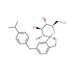 CC(C)c1ccc(Cc2ccc3c(c2)[C@]2(OC3)O[C@H](CO)[C@@H](O)[C@H](O)[C@H]2O)cc1 ZINC000034629561