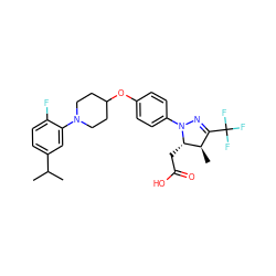 CC(C)c1ccc(F)c(N2CCC(Oc3ccc(N4N=C(C(F)(F)F)[C@@H](C)[C@@H]4CC(=O)O)cc3)CC2)c1 ZINC000219529607