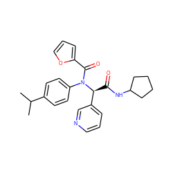 CC(C)c1ccc(N(C(=O)c2ccco2)[C@@H](C(=O)NC2CCCC2)c2cccnc2)cc1 ZINC000013025379