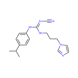 CC(C)c1ccc(N/C(=N/C#N)NCCCn2ccnc2)cc1 ZINC000045245184