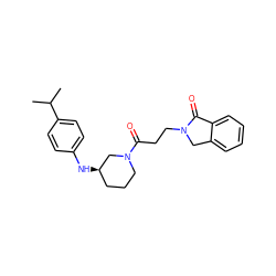 CC(C)c1ccc(N[C@@H]2CCCN(C(=O)CCN3Cc4ccccc4C3=O)C2)cc1 ZINC000011661557