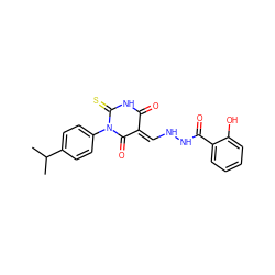 CC(C)c1ccc(N2C(=O)/C(=C/NNC(=O)c3ccccc3O)C(=O)NC2=S)cc1 ZINC000013125484