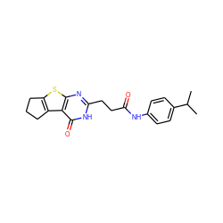 CC(C)c1ccc(NC(=O)CCc2nc3sc4c(c3c(=O)[nH]2)CCC4)cc1 ZINC000012987401