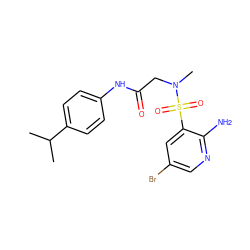 CC(C)c1ccc(NC(=O)CN(C)S(=O)(=O)c2cc(Br)cnc2N)cc1 ZINC000020484310