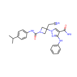 CC(C)c1ccc(NC(=O)N2CC(CC#N)(n3cc(C(N)=O)c(Nc4ccccc4)n3)C2)cc1 ZINC000222078139