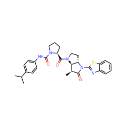 CC(C)c1ccc(NC(=O)N2CCC[C@H]2C(=O)N2CC[C@H]3[C@H]2[C@H](C)C(=O)N3c2nc3ccccc3s2)cc1 ZINC000003925316