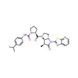 CC(C)c1ccc(NC(=O)N2CCC[C@H]2C(=O)N2CC[C@H]3[C@H]2[C@H](C)C(=O)N3c2nc3cccnc3s2)cc1 ZINC000027519549