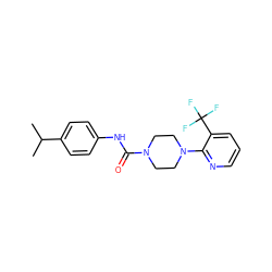 CC(C)c1ccc(NC(=O)N2CCN(c3ncccc3C(F)(F)F)CC2)cc1 ZINC000027194313