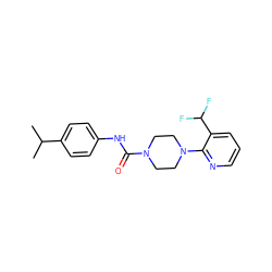 CC(C)c1ccc(NC(=O)N2CCN(c3ncccc3C(F)F)CC2)cc1 ZINC000013553808