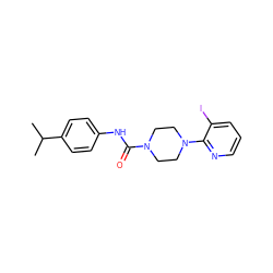 CC(C)c1ccc(NC(=O)N2CCN(c3ncccc3I)CC2)cc1 ZINC000013553805